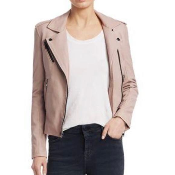 IRO Newhan Han Leather Moto Biker Jacket Dusty Old Pink sz 38 - Picture 1 of 15